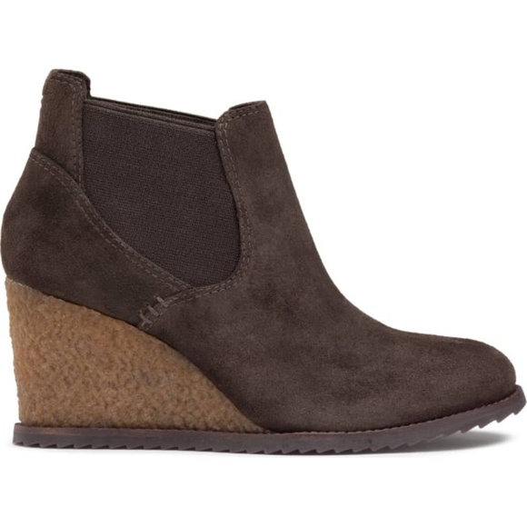🌺TRASK Tatum Brown Suede Wedge Bootie - Picture 1 of 5